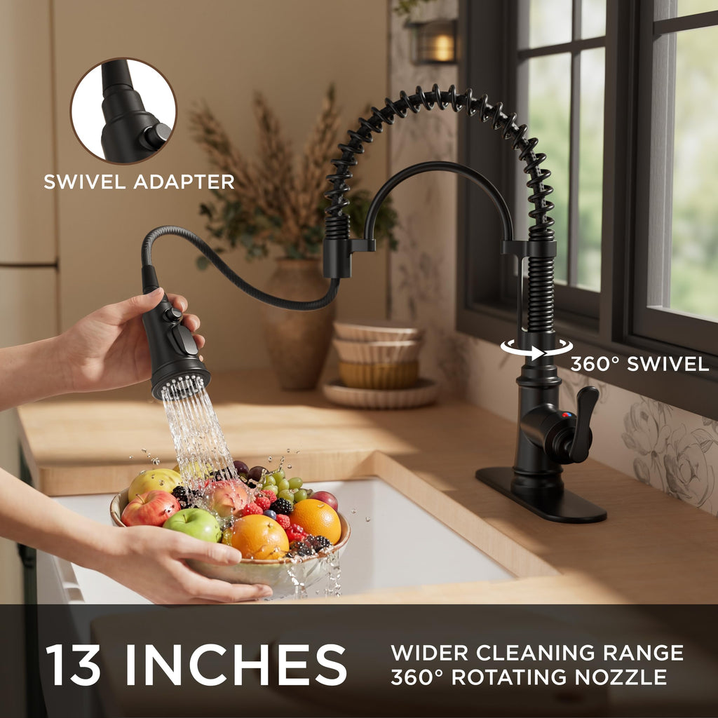 Black Kitchen Faucet with Pull Down Sprayer, Atique Style