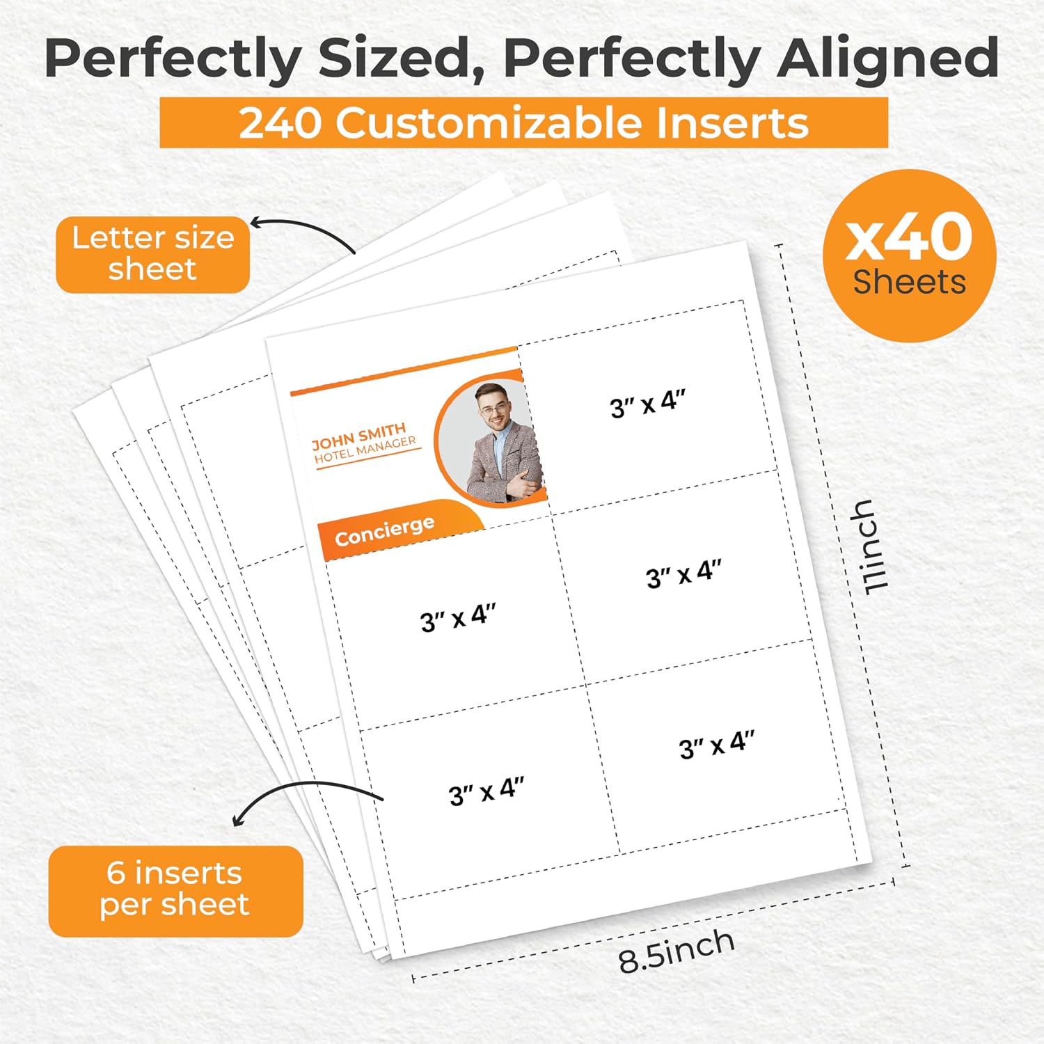 Customizable Name Badge Inserts 4x3 inch (240 Cardstock Refills) White Printable Name Tag Inserts 3x4 inch Compatible
