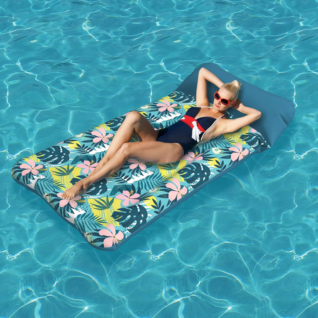 Oversized Pool Float Lounge Fabric-Covered 73" x 39", Inflatable Tanning Pool floaties for Adults, Pool Raft Lounger