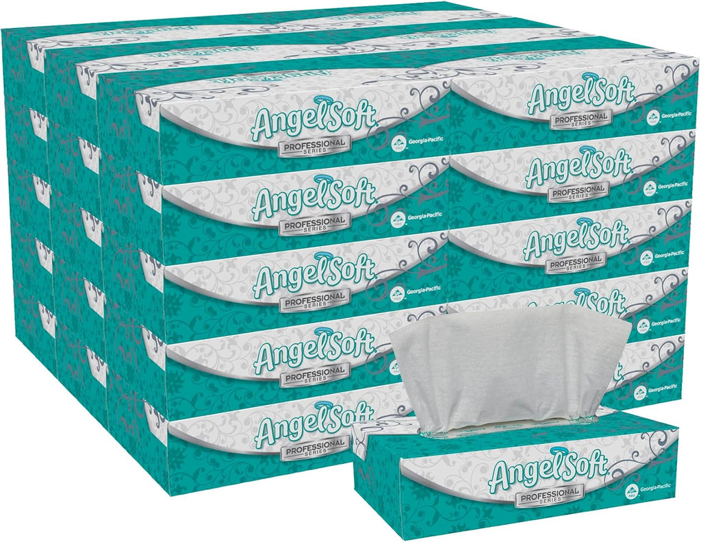 Angel Soft Professional Series 2-Ply Facial Tissue (48580), 100 Sheets Per Box, 30 Tissue Flat Boxes Per Bulk Case