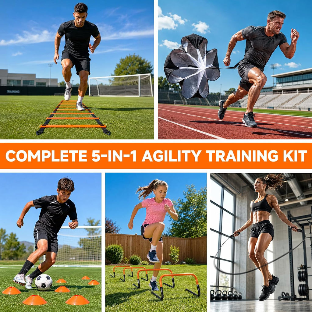 Agility Ladder, Soccer Football Training Equipment Agility & Speed Training | 20ft Ladder,4 Adjustable Hurdles