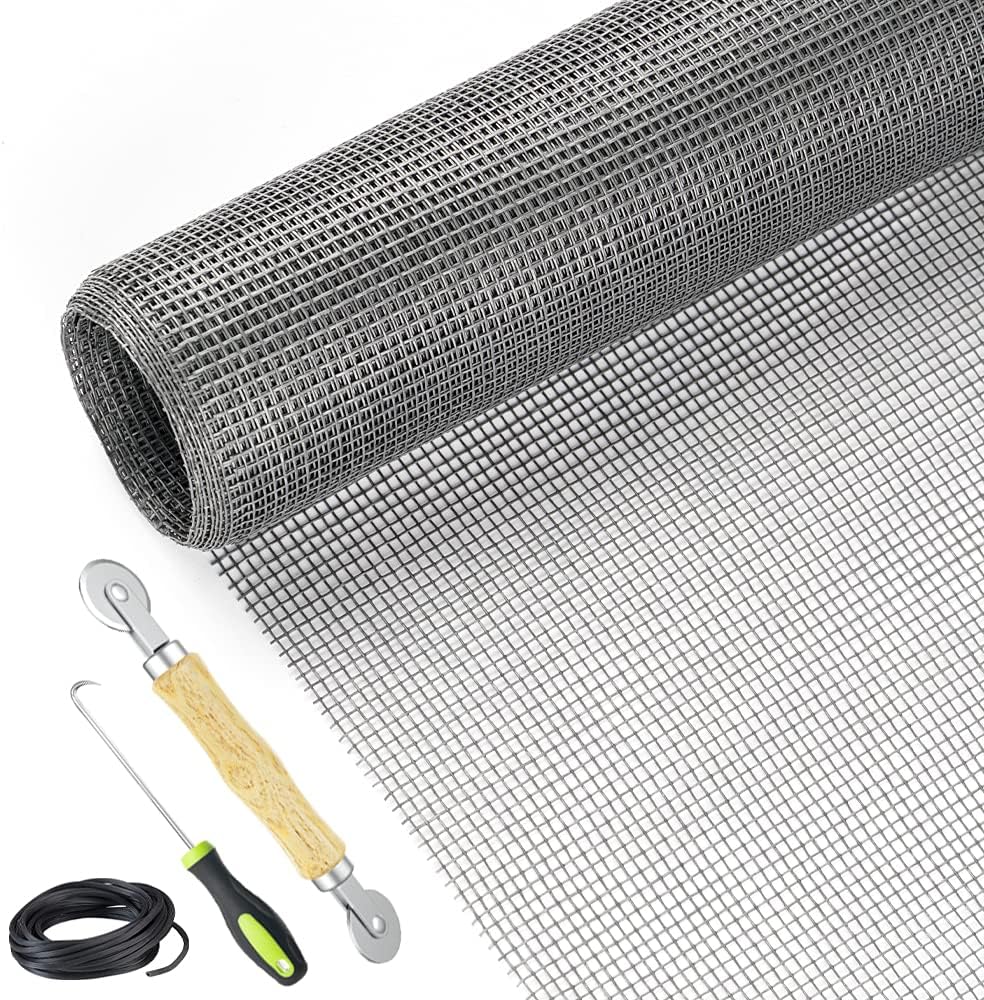 Screen Repair Kit Easy DIY Project 36" x 90" Fiberglass Screen Mesh with Rolling Tool and Screen Retainer Spline