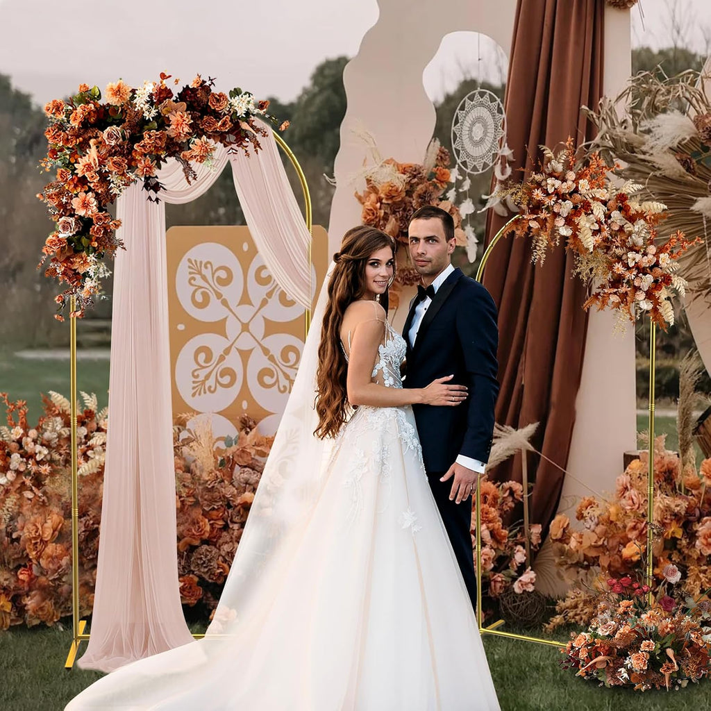 Wedding Arch Backdrop Stand Set of 2 Gold Metal Arch Frame 7.2FT & 6FT Backdrop Stand Wedding Arch Bracket Stand