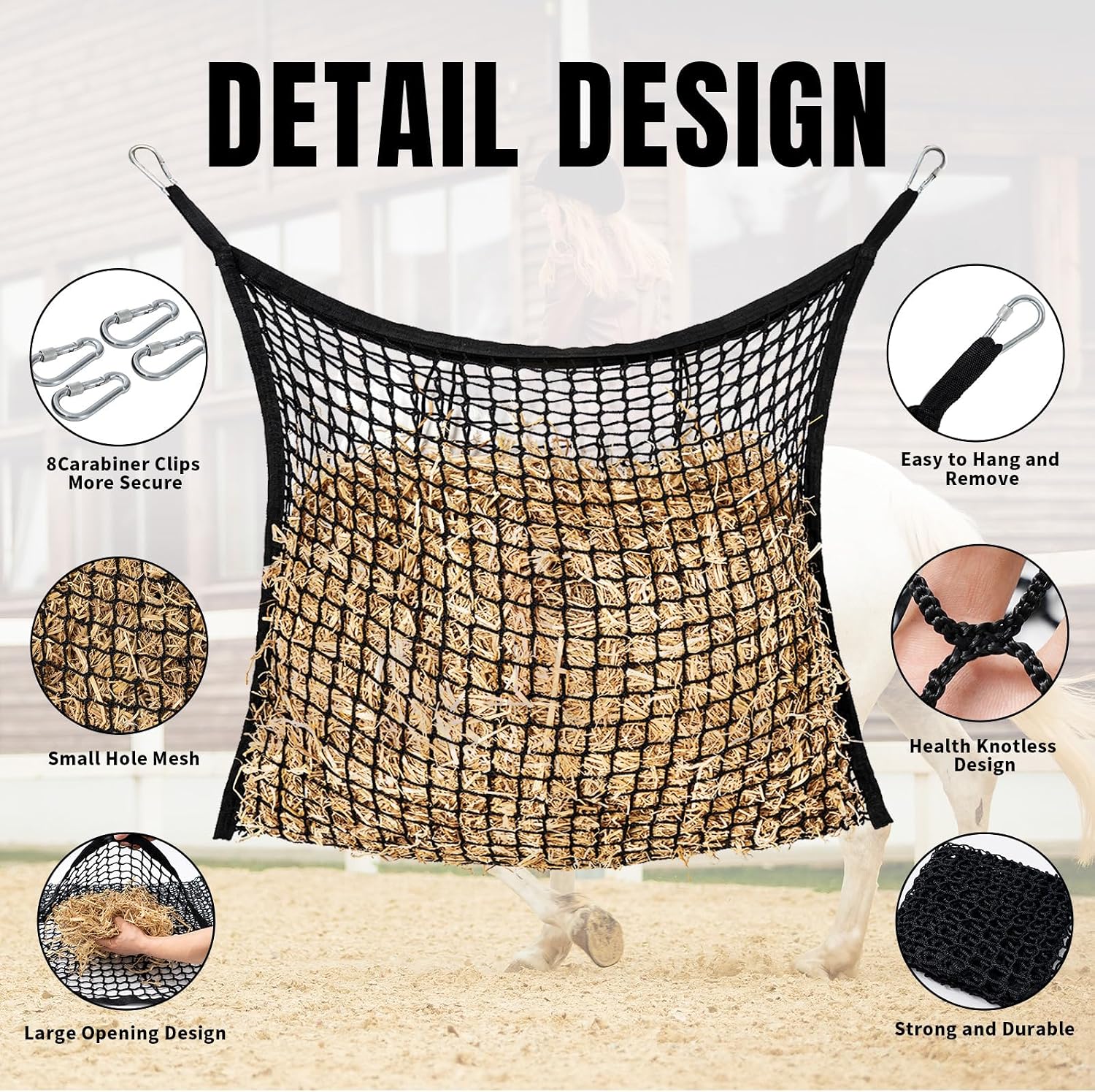 Slow Feed Hay Nets for Horses, Large Capacity Hay Bags, 4 Pack
