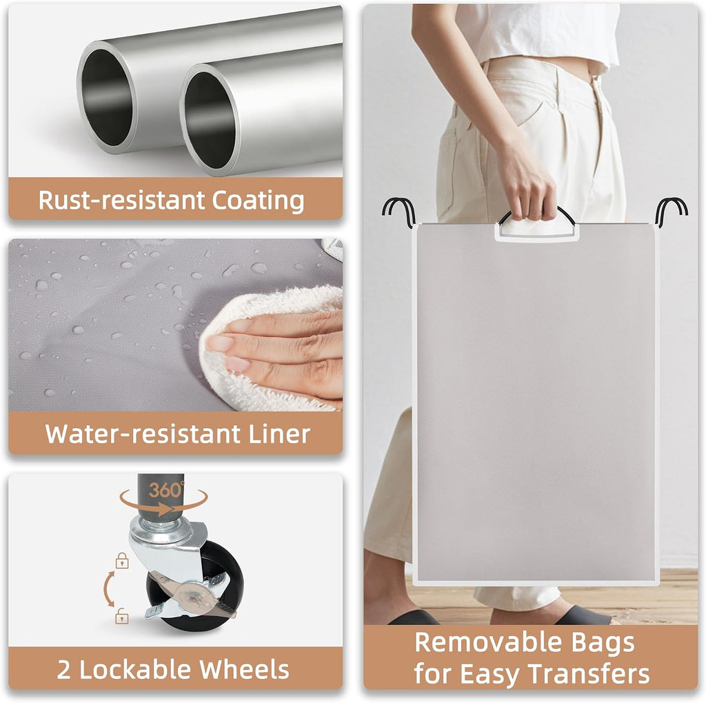 3 Section Laundry Sorter, 35.6 Gal (135 L) Laundry Hamper Cart with Heavy Duty Rolling Lockable Wheels and Removable