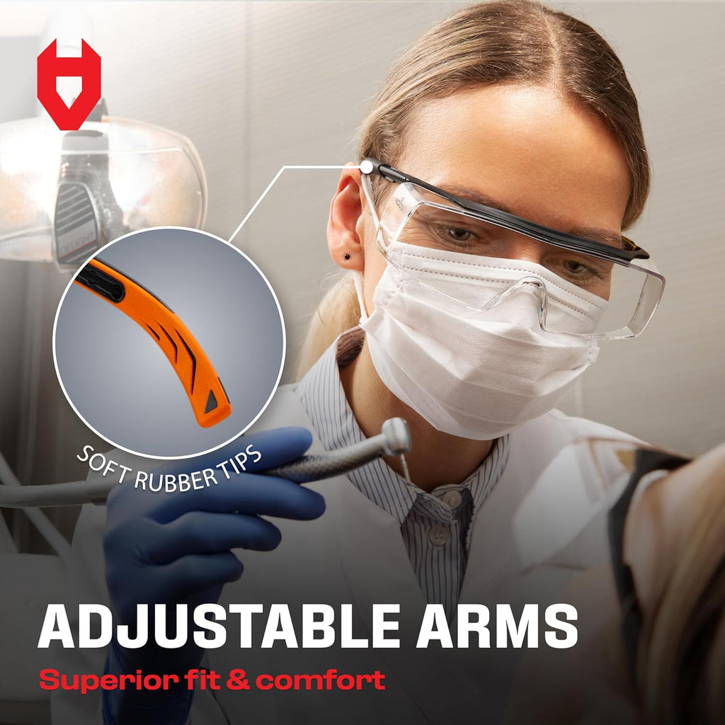 Safety Glasses Over Eyeglasses for Men and Women with Anti Scratch Lenses and Integrated Side Shields — Adjustable
