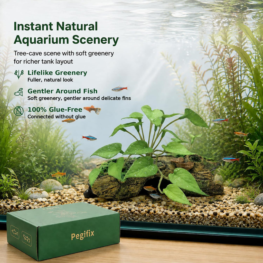 Aquarium Decorations Fish Tank Decor Resin Tree Trunk with Soft Greenery