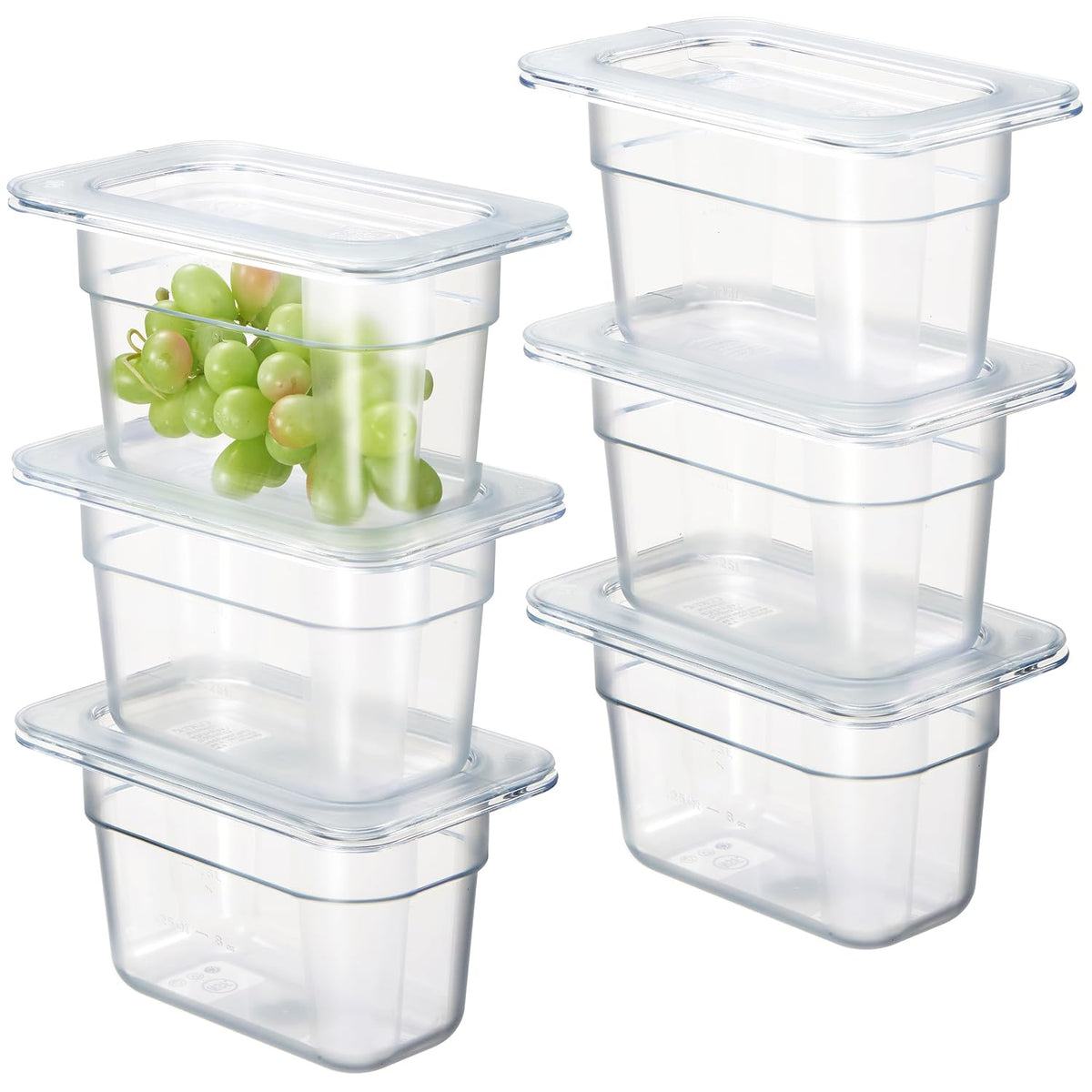 6-Pack 1/9 Size 4" Deep NSF Polycarbonate Food Pan with Notched Lid | Dishwasher & Freezer Safe Clear Container for