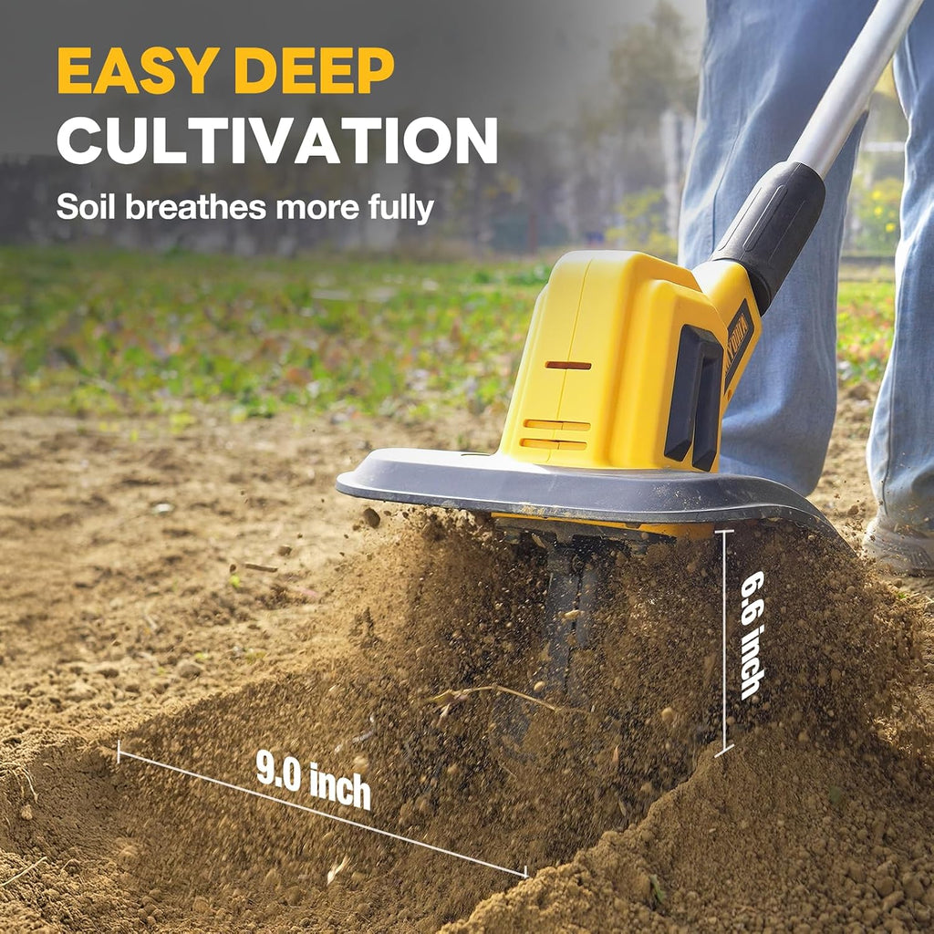 20V Cordless Tiller Cultivator, 360RPM Electric Garden Tiller, with 2 * 4.0Ah Batteries & Charger, 9In Tilling Width