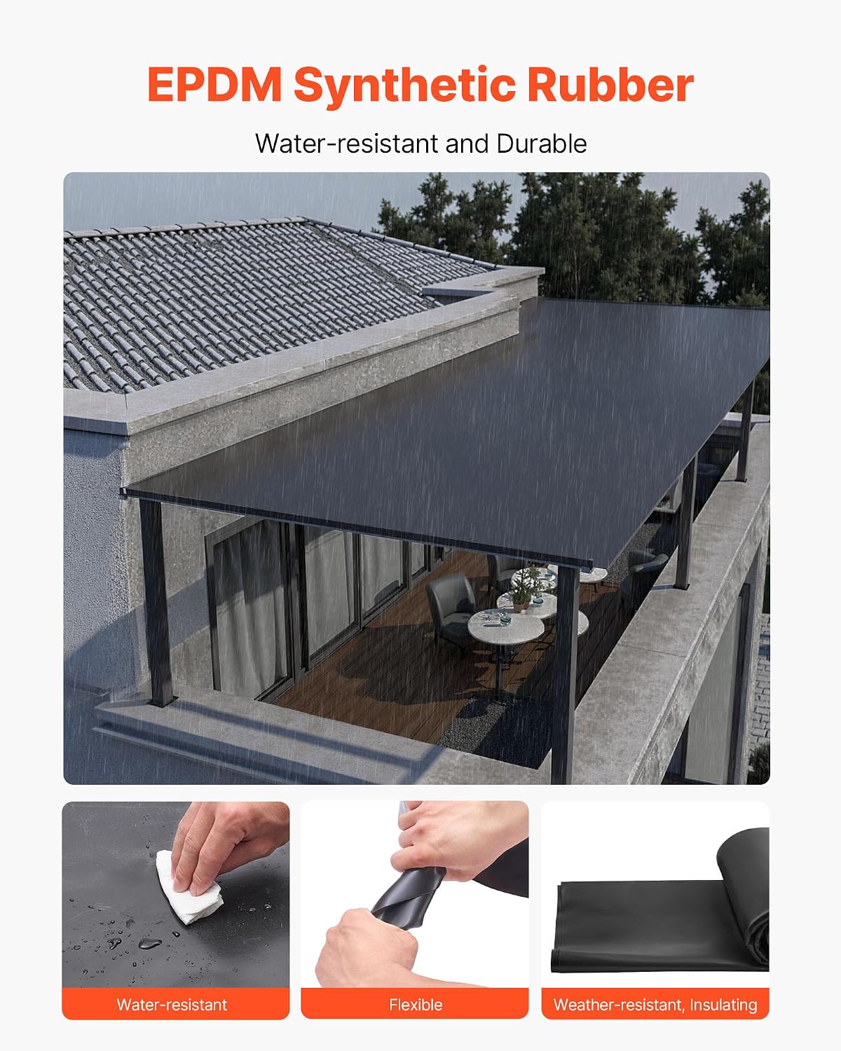 Roll Roofing, 20 x 20 ft, 45 mil EPDM Rubber Roofing, Long Lifespan & Weather-Resistant, Withstands Harsh