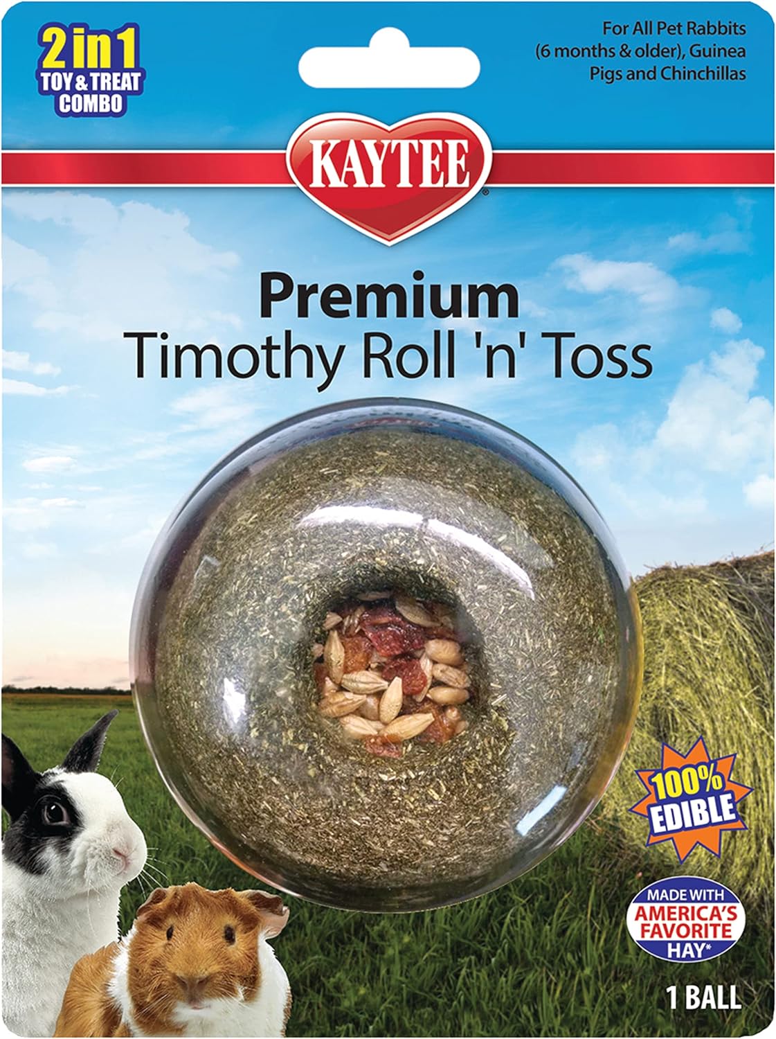 Timothy Roll 'n' Toss Toy and Treat for Rabbits, Guinea Pigs | Dental support. Edible rabbit toys for play. 100%