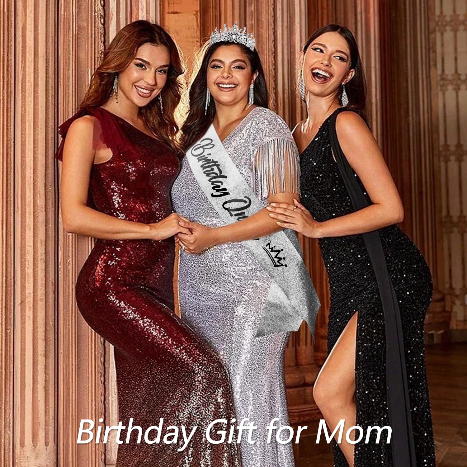 Birthday Queen Tiara Crowns for Women Girls Silver Crystal Birthday Queen Headband Sash Elegant Princess Crown Happy