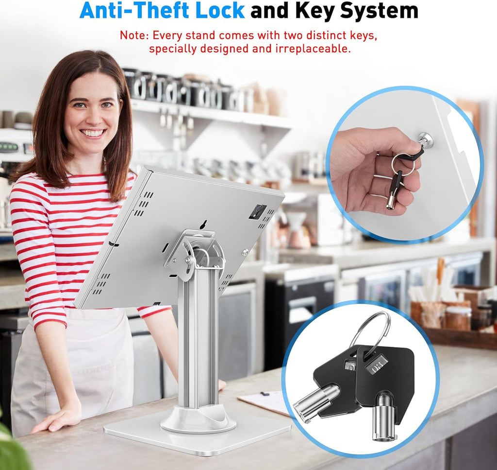 Anti-Theft iPad Kiosk Stand – POS iPad Security Mount with 360° Swivel & 75° Tilt, Heavy Duty Tablet Kiosk Desk