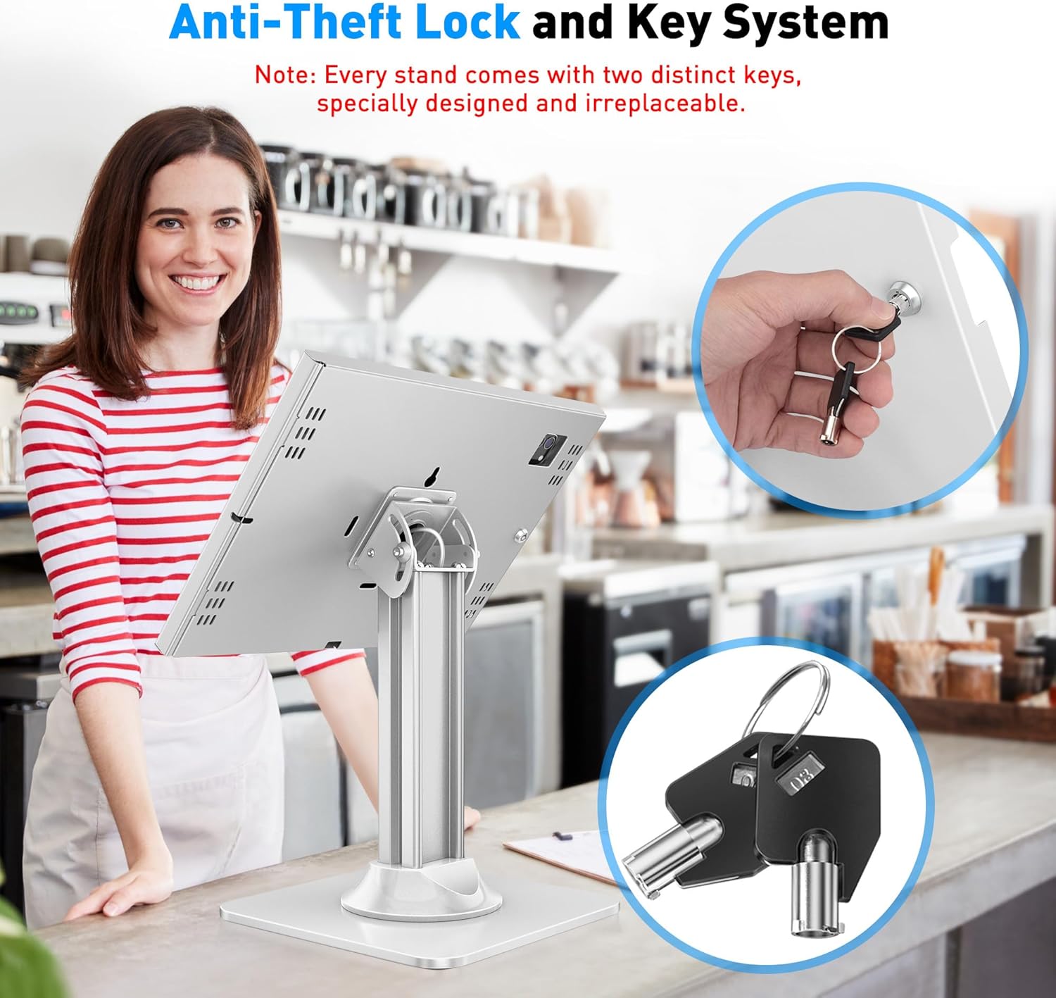 Anti-Theft iPad Kiosk Stand – POS iPad Security Mount with 360° Swivel & 75° Tilt, Heavy Duty Tablet Kiosk Desk