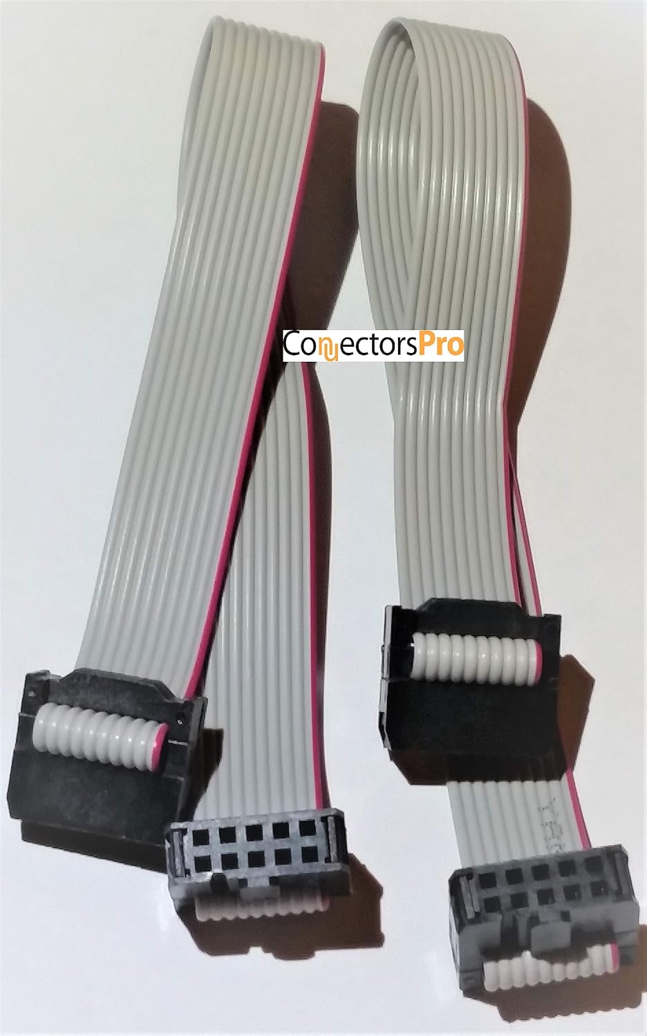 IDC 2-Pack 20cm 8" Length 10 Pins 10P 2.54mm FC Dual Rows 0.1" Pitch Connectors Female Sockets on Silver Flat Ribbon Cable, Net Length is 7 inches 18cm F/F (10P-20cm-2PK)