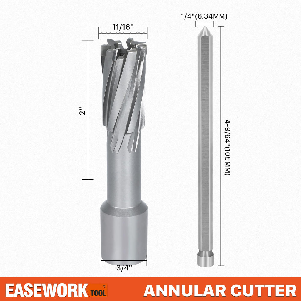 EASEWORK TOOL Carbide-Tipped Annular Cutter, 11/16" Diameter x 2" Depth