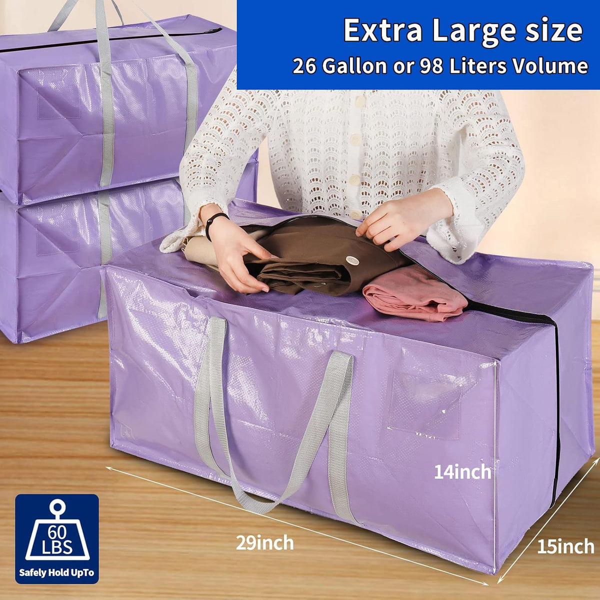Heavy Duty Extra Large Moving Bags with Extra Long Handles -Includes Backpack Straps - Easy Storage For Space Saving