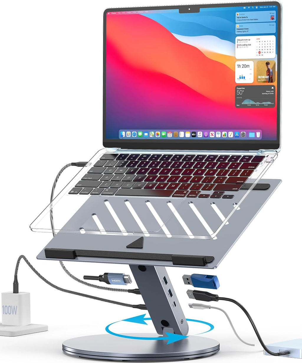 6-in-1 USB C Laptop Docking Station Stand, 4K@60Hz HDMI, 100W PD, 5Gbps USB 3.0, 360° Swivel Adjustable Aluminum