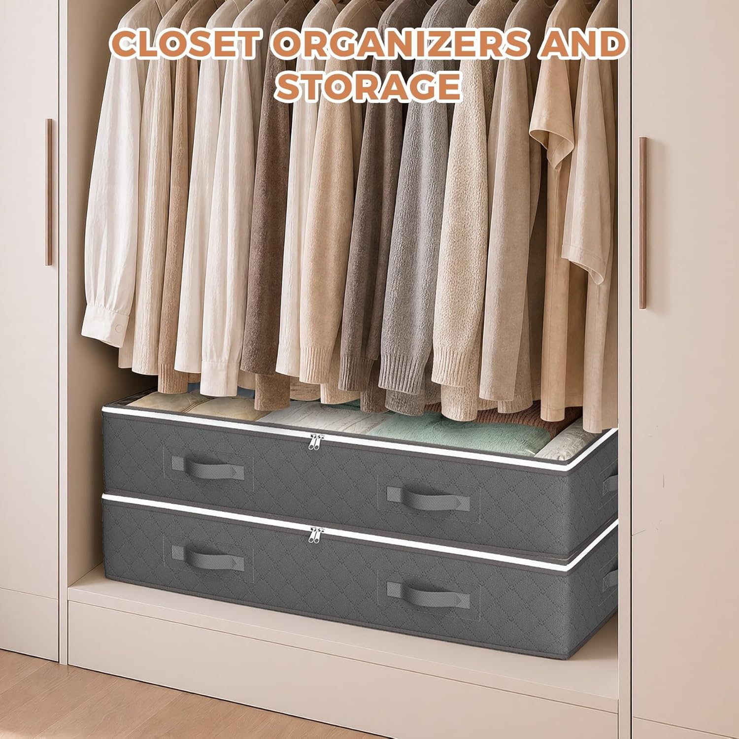 60L Under Bed Storage Containers, Storage Bins with Clear Lids, Foldable Closet Organizers for Clothes, Blankets