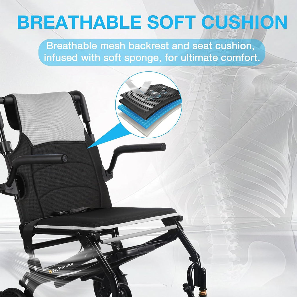 Wheelchairs for Adults –Transport Wheelchair Lightweight Foldable with Telescopic Handle, 18-Inch Seat Width