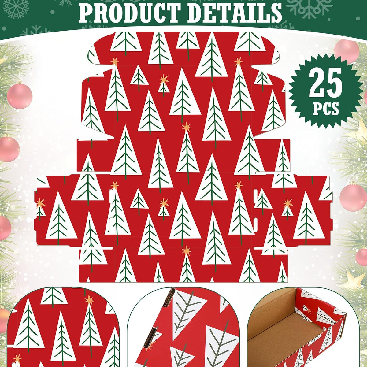 25 Pcs Christmas Gift Boxes Bulk, 4 x 8 x 2 Inch, Classic Style