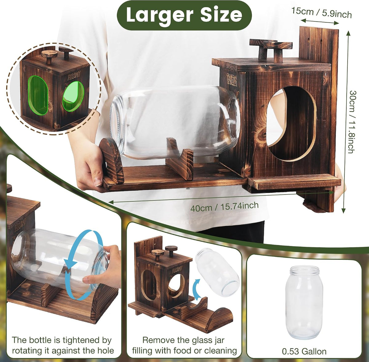 Squirrel Feeder, Large Squirrel Feeders for Outside, Durable Squirrel House, Wooden Chipmunk Feeder for Corn Peanuts