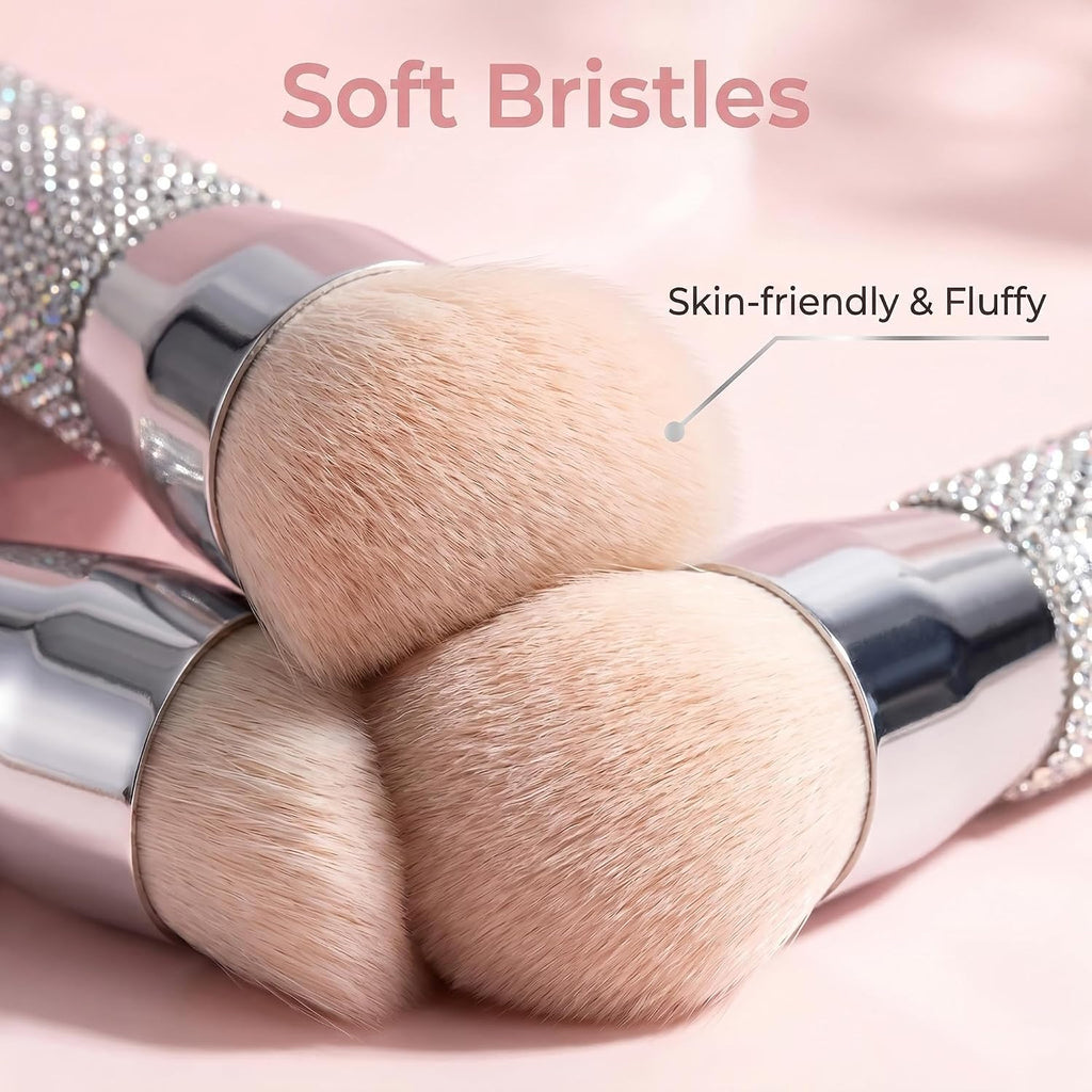 Diamond Makeup Brush Set Foundation Powder Brush Silver 2 Pcs Set