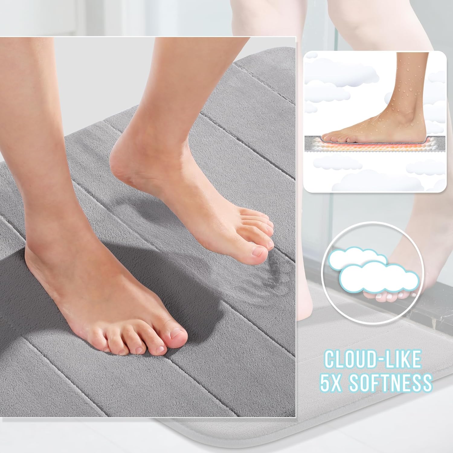 Memory Foam Bathroom Rugs Sets 2 Piece - Super Soft Absorbent Quick Dry Bath Mat Set, Machine Washable Non Slip Floor