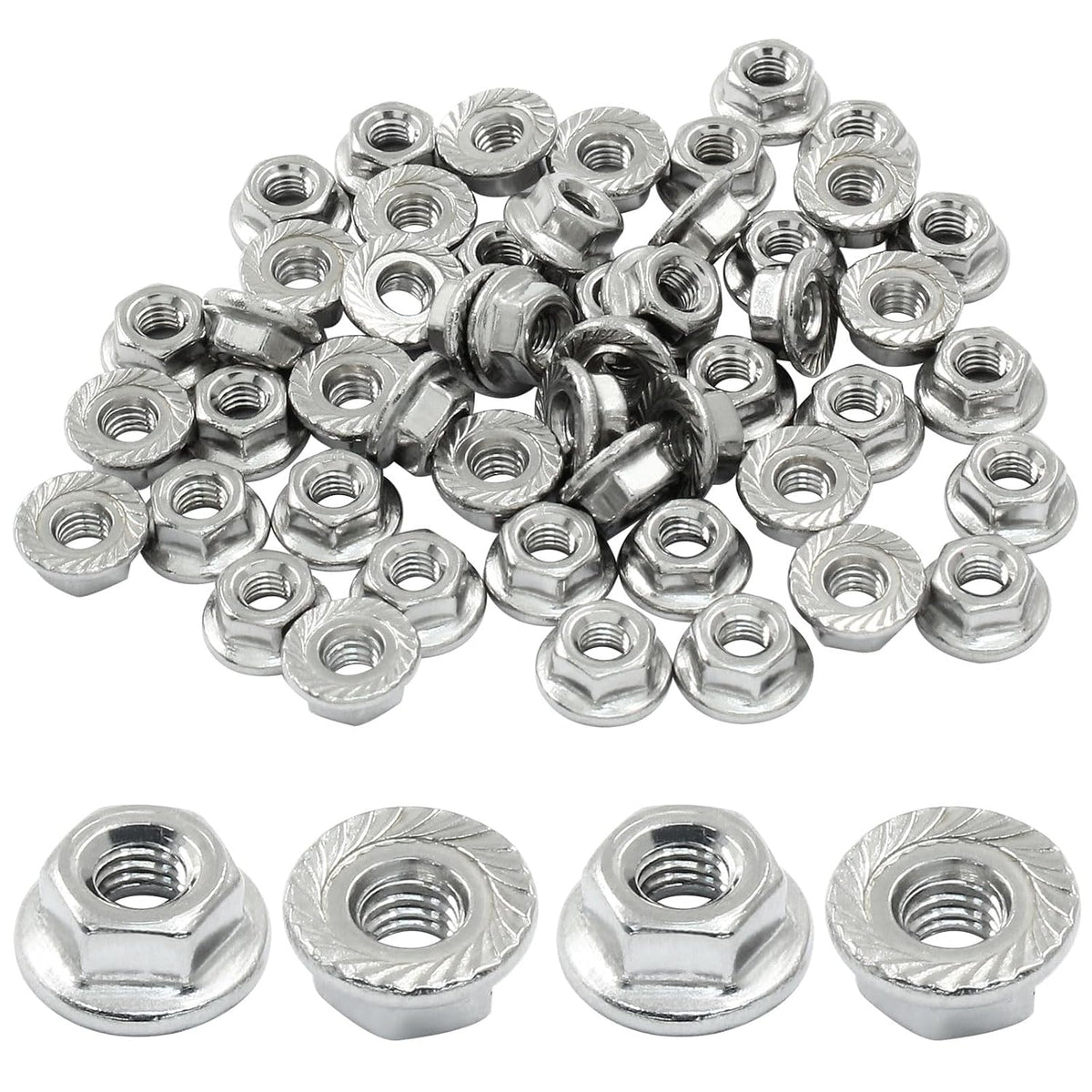 M3/0.5mm Serrated Flange Hex Nuts, 50Pcs