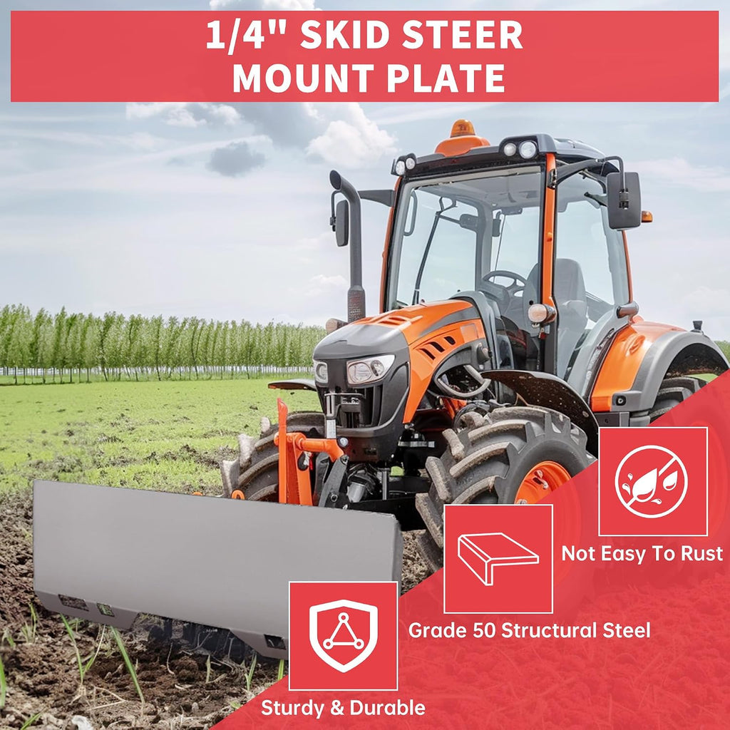 1/4" Skid Steer Attachment Plate Compatible with Bobcat Kubota | Quick Attach Mount Plate;Fit for Skid Steers and