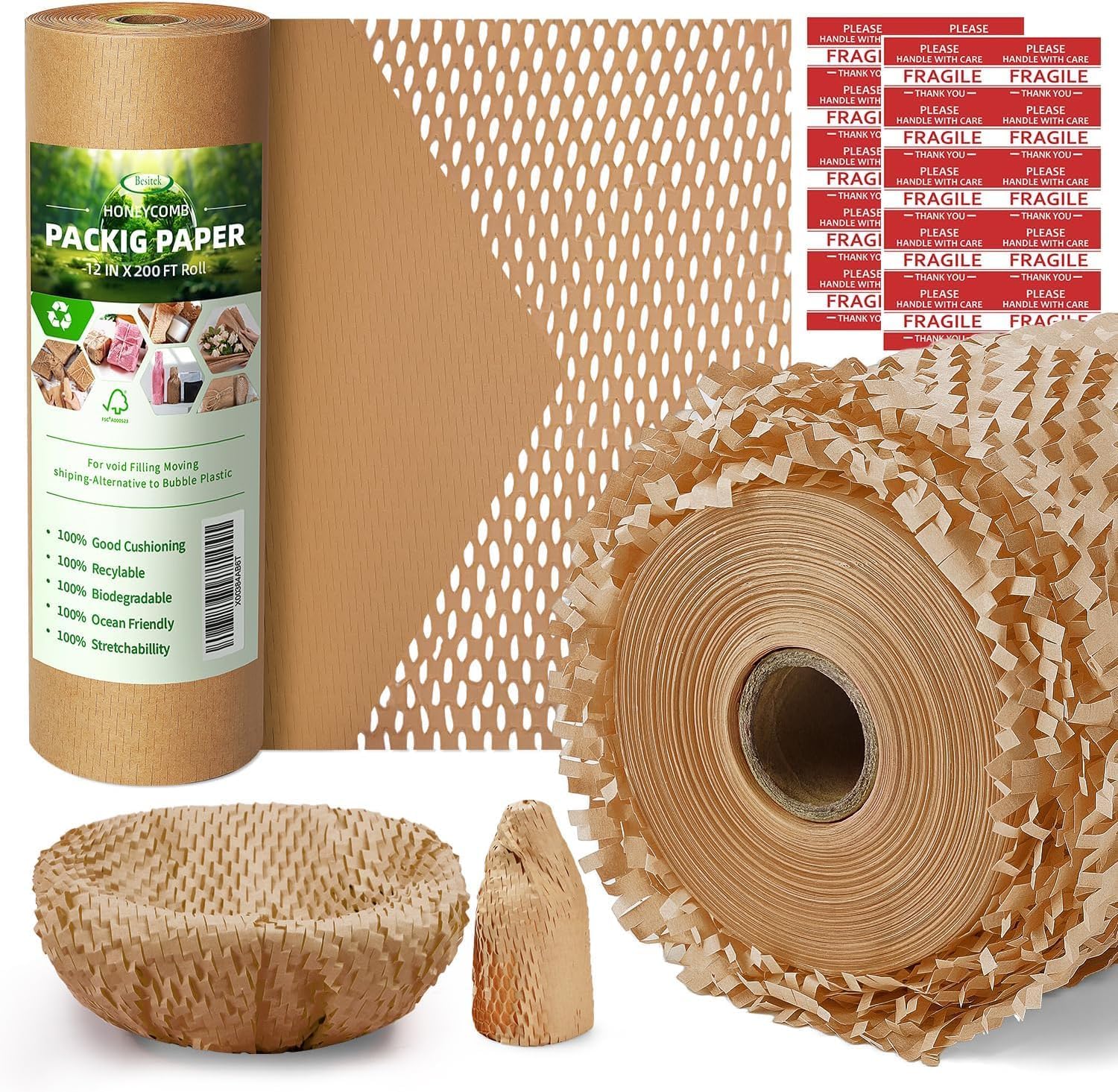 Honeycomb Packing Paper,12 inch x 200 ft Bubble Cushioning Wrap for Packing Moving,Products Gifts Wrapping