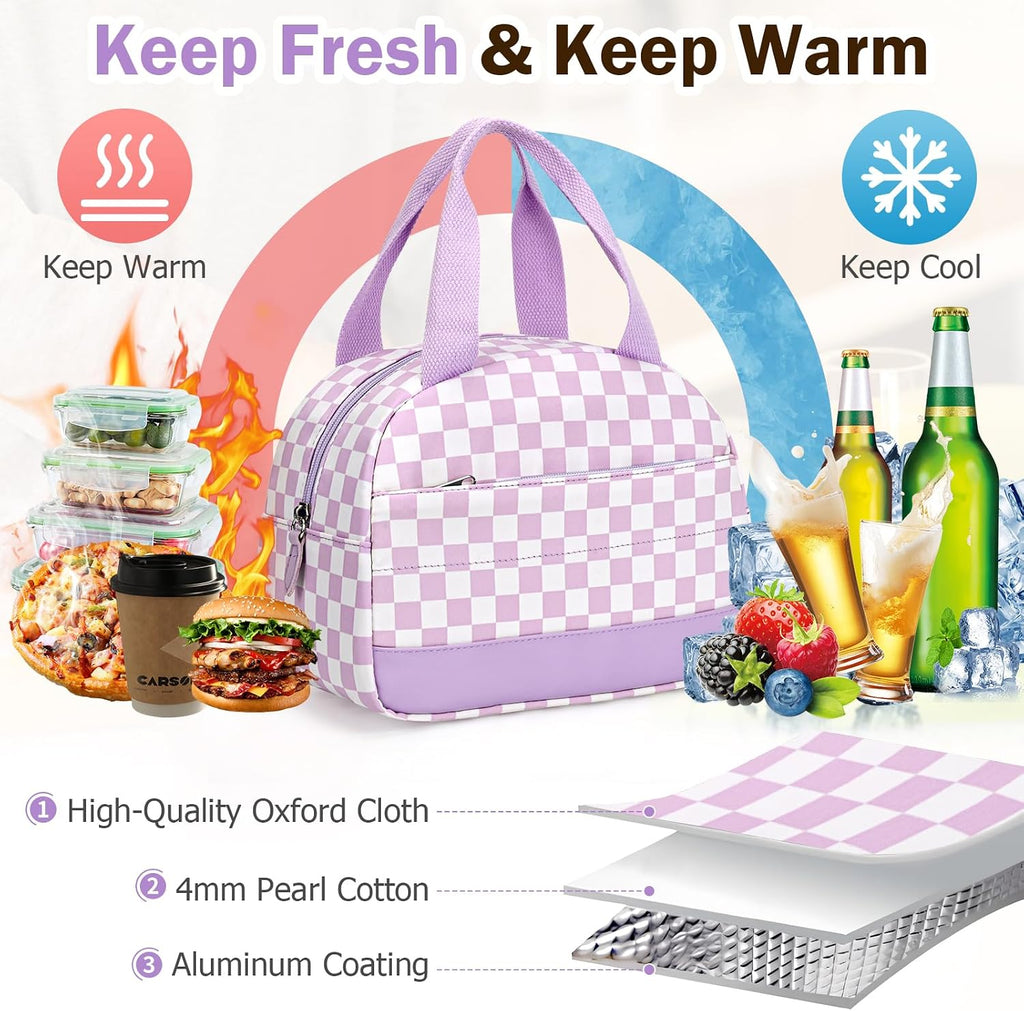 Purple Lunch Bag for Girls, Lunch Box Kids, Insulated LunchBox for Women | Cute Lunchbox, Aesthetic Lunch bag