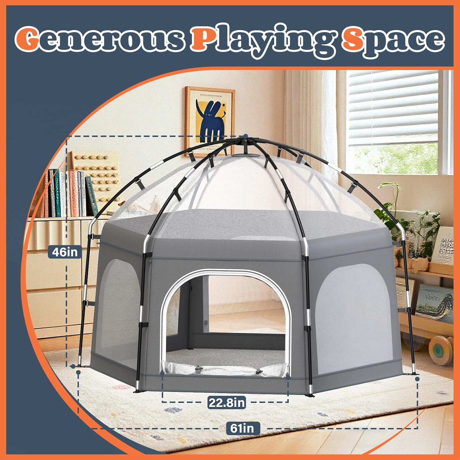 Baby Playpen with Canopy, Portable Outdoor & Indoor Baby Beach Tent for Babies and Toddlers, Foldable Play Yard with