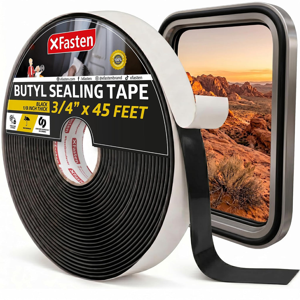 Butyl Tape RV Black, 3/4 in x 45 Ft, 1/8 in Thick EDPM Rubber Sealant Tape - Roof Patching, Boat Sealing, Leak Proof