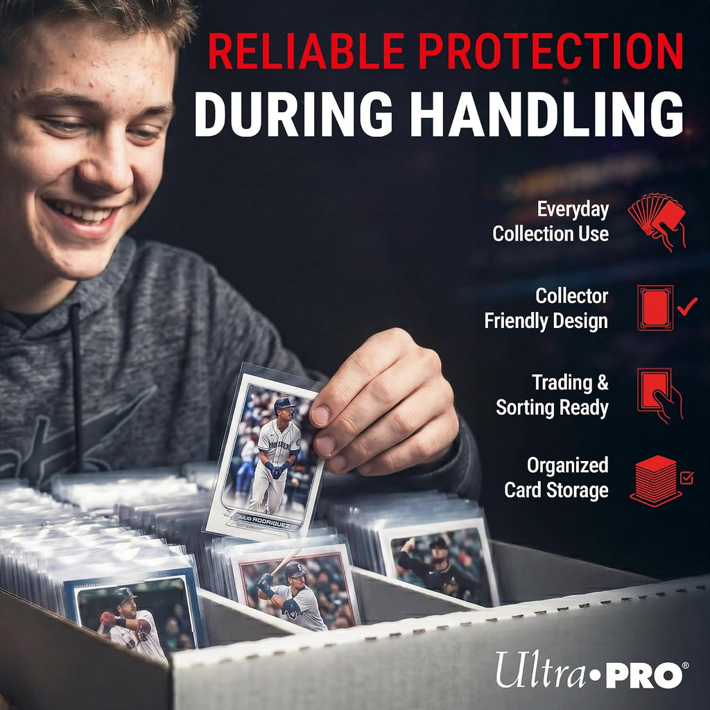 Premium Clear Card Sleeves, 2.5" x 3.5", 100 Pack | Soft acid-free, non-PVC polypropylene sleeves protect standard