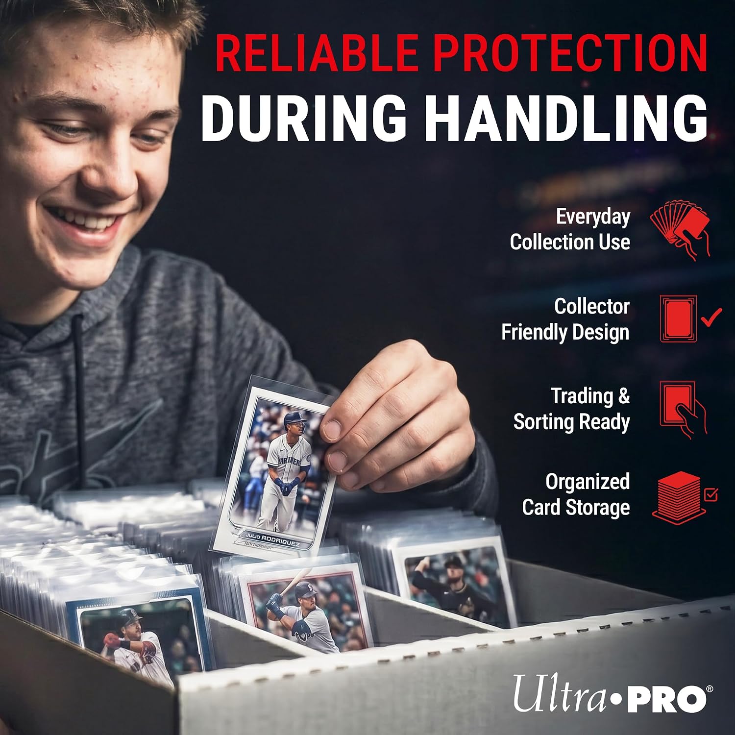 Premium Clear Card Sleeves, 2.5" x 3.5", 100 Pack | Soft acid-free, non-PVC polypropylene sleeves protect standard