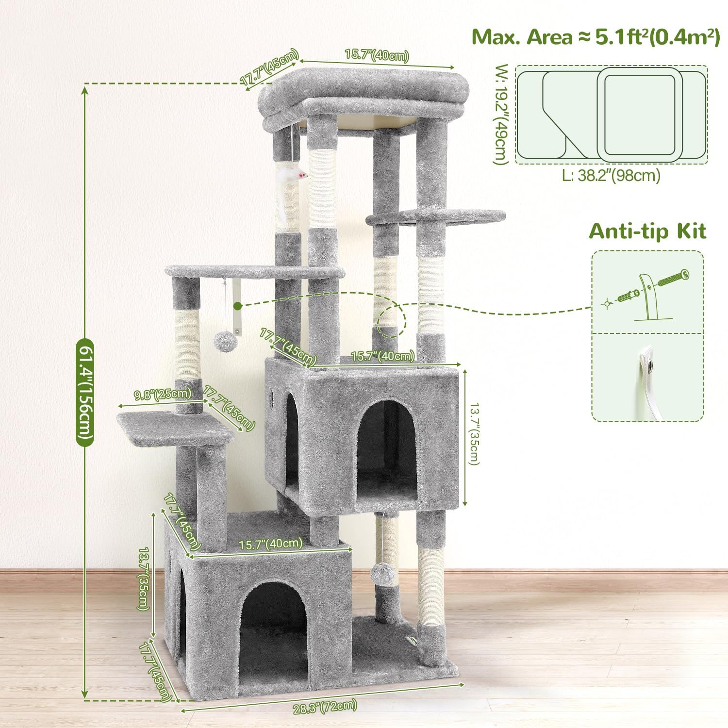Cat Tower for Indoor Cats, Heavy Duty Cat Trees for Large Cats Adult Big Cats Maine Coon Cat Tree Tower with