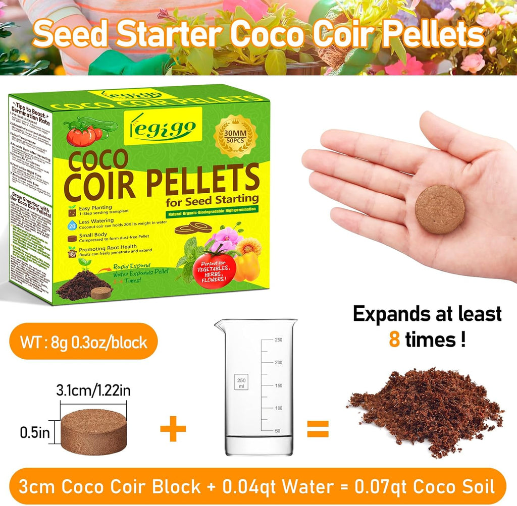 50 Pcs 30mm Coco Coir Pellets Organic Seed Starter Soil Potting Mix | Compressed & Quick Expansion Coconut Fiber