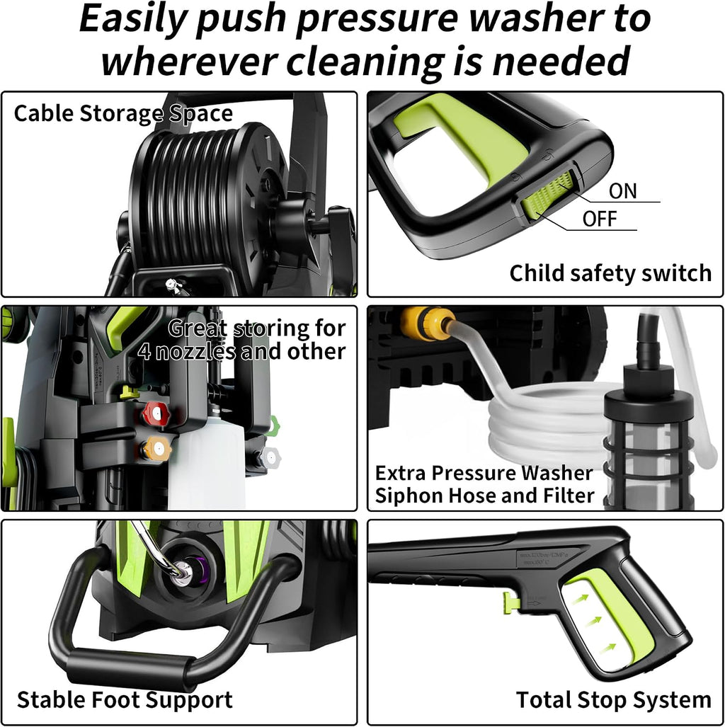 2026New Power Pressure Washer 4800PSI with 4 Quick Connect Nozzles,Inlet Hose & Filter, Foam Cannon for