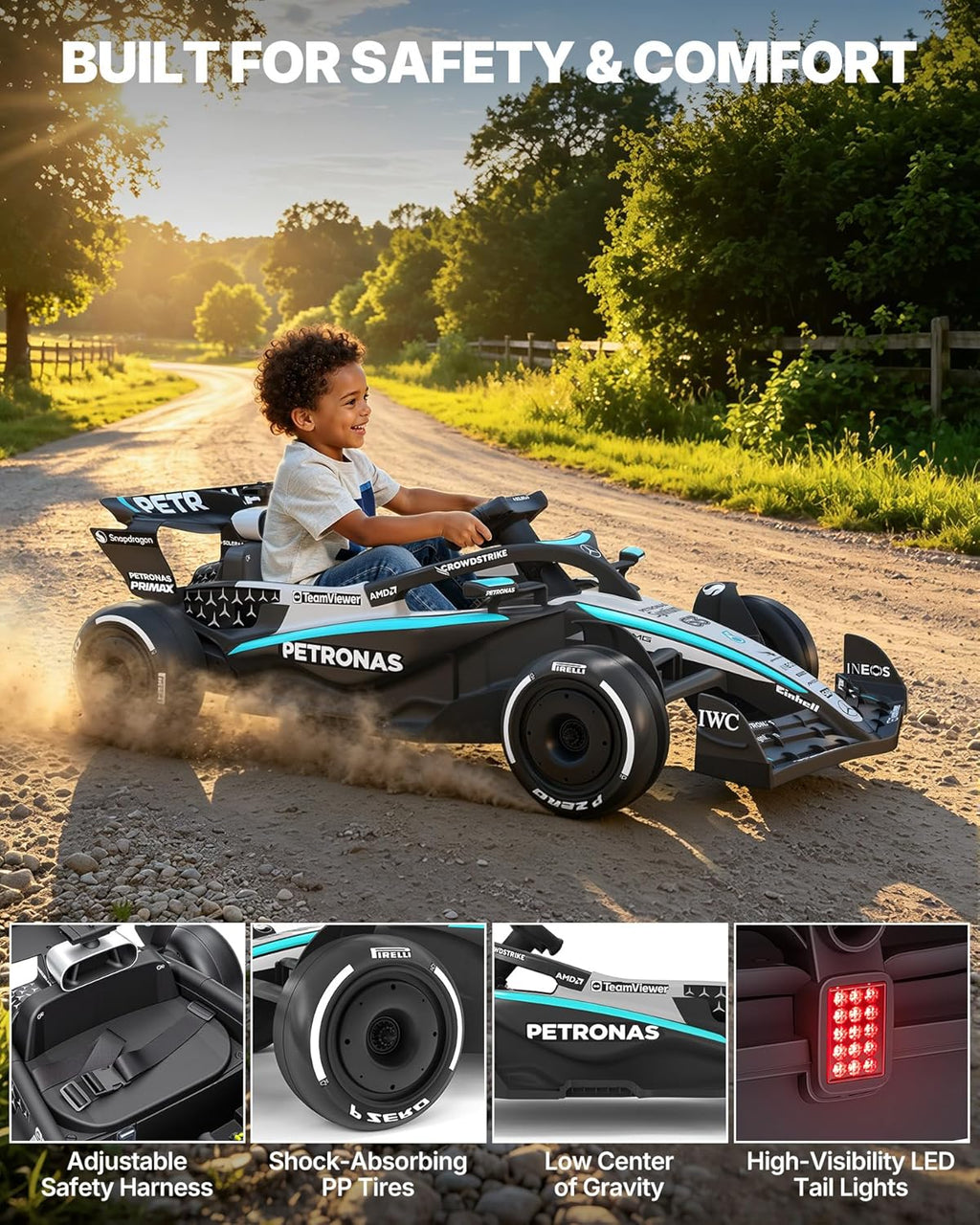 12V Licensed Mercedes-AMG F1 W16 Ride on Car, Ride on Toys with Remote Control, 70W Power Output, LED Lights & Music