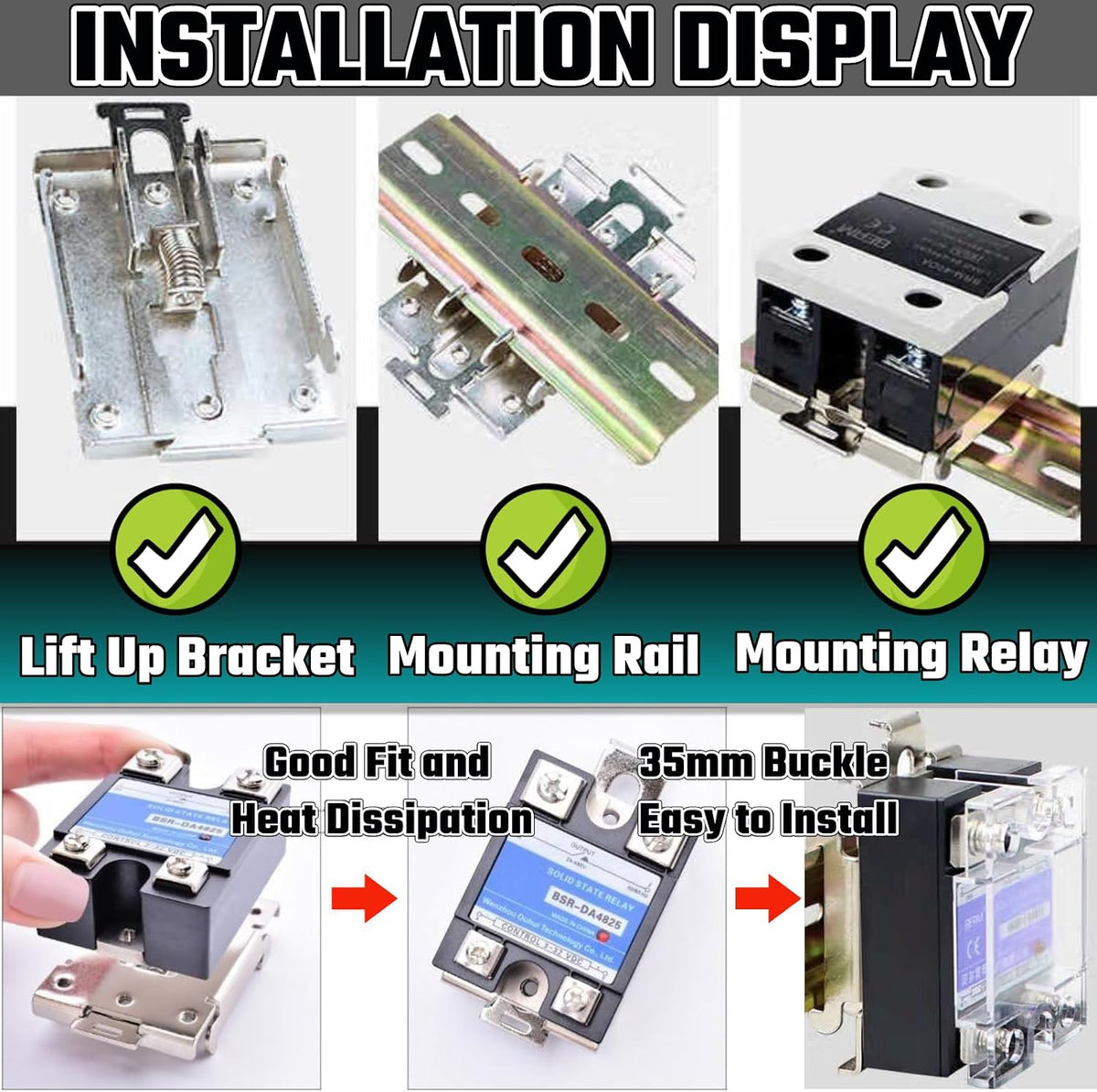 Din Rail Mounting Clip Kit - 35mm Din Rail Clamp, Safe Mounting Bracket for Solid State Relays