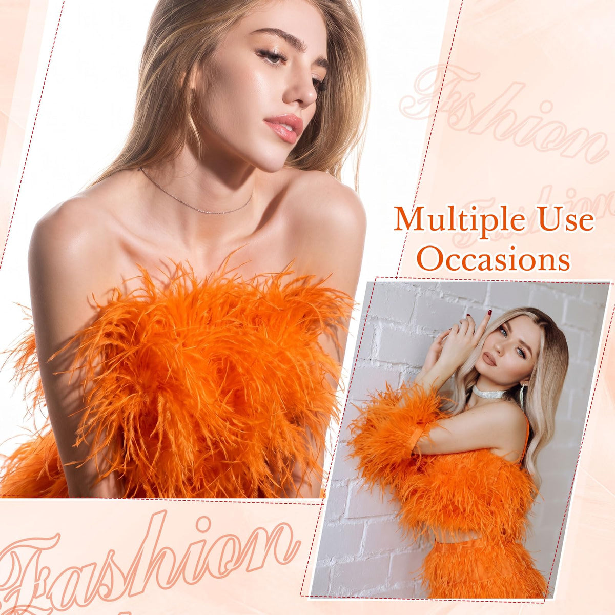 10 Yards Ostrich Feathers Trims 3-4 Inch Feathers Fringe, Orange