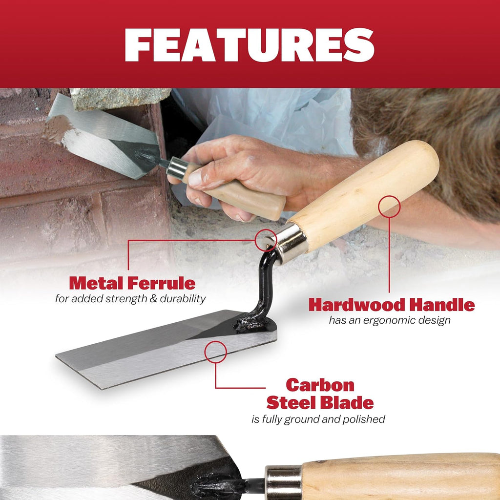 QLT Masonry Margin Trowel, 5 x 1 1/2 Inch, Tile Tool | Forged Carbon Steel Blade, Hardwood Handle, Levels and Spreads