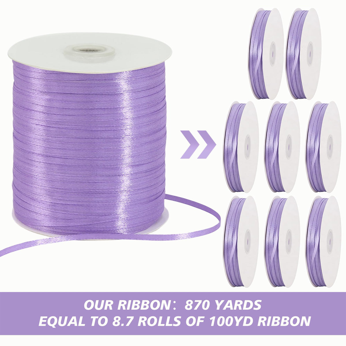 1/8 Inch 870yd Light Purple Thin Satin Ribbon String Gift Wrapping