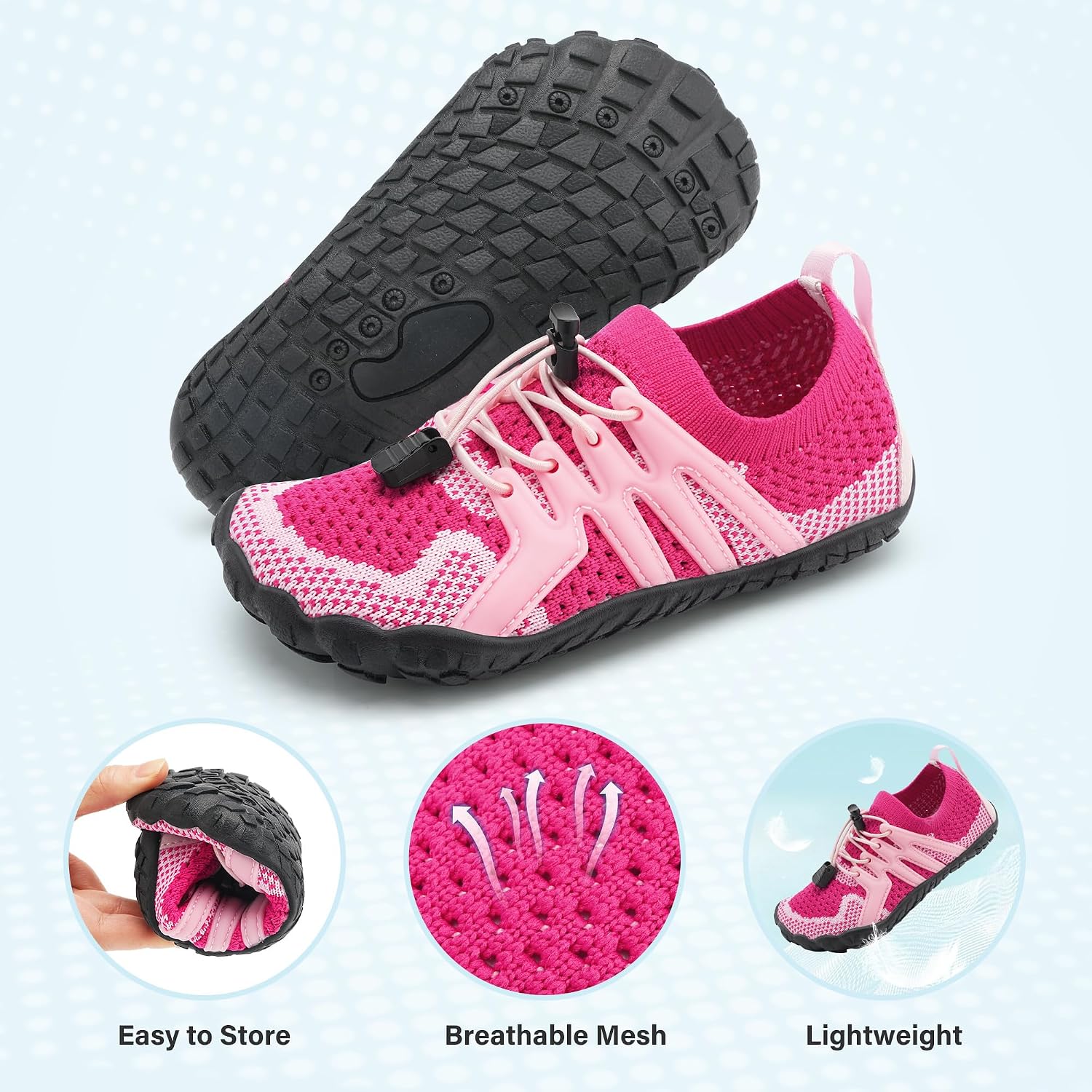 Water Shoes for Kids Adjustable Laces | Quick Dry Barefoot Non-Slip Shoes with a Roomy Toe Box for Boys and