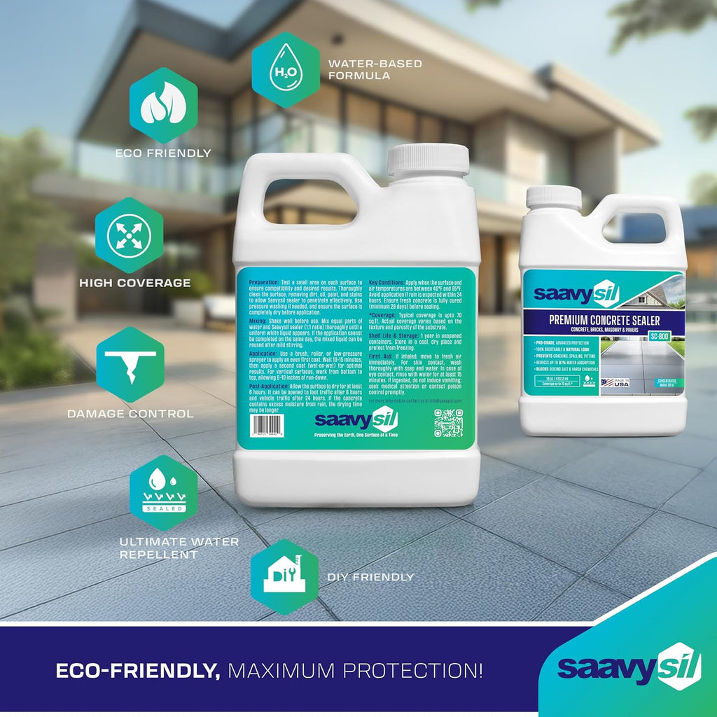 Silane Siloxane Penetrating Concrete Sealer - 16 oz Makes 32 oz - Water-Based Waterproof Protection for