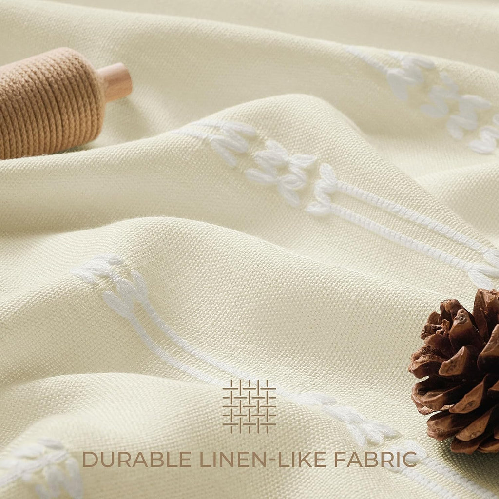 Linen Texture 3 in 1 Farmhouse Shower Curtain Set with Tassel, Boho Fabric Shower Curtains for Bathroom, Cream, 72W x