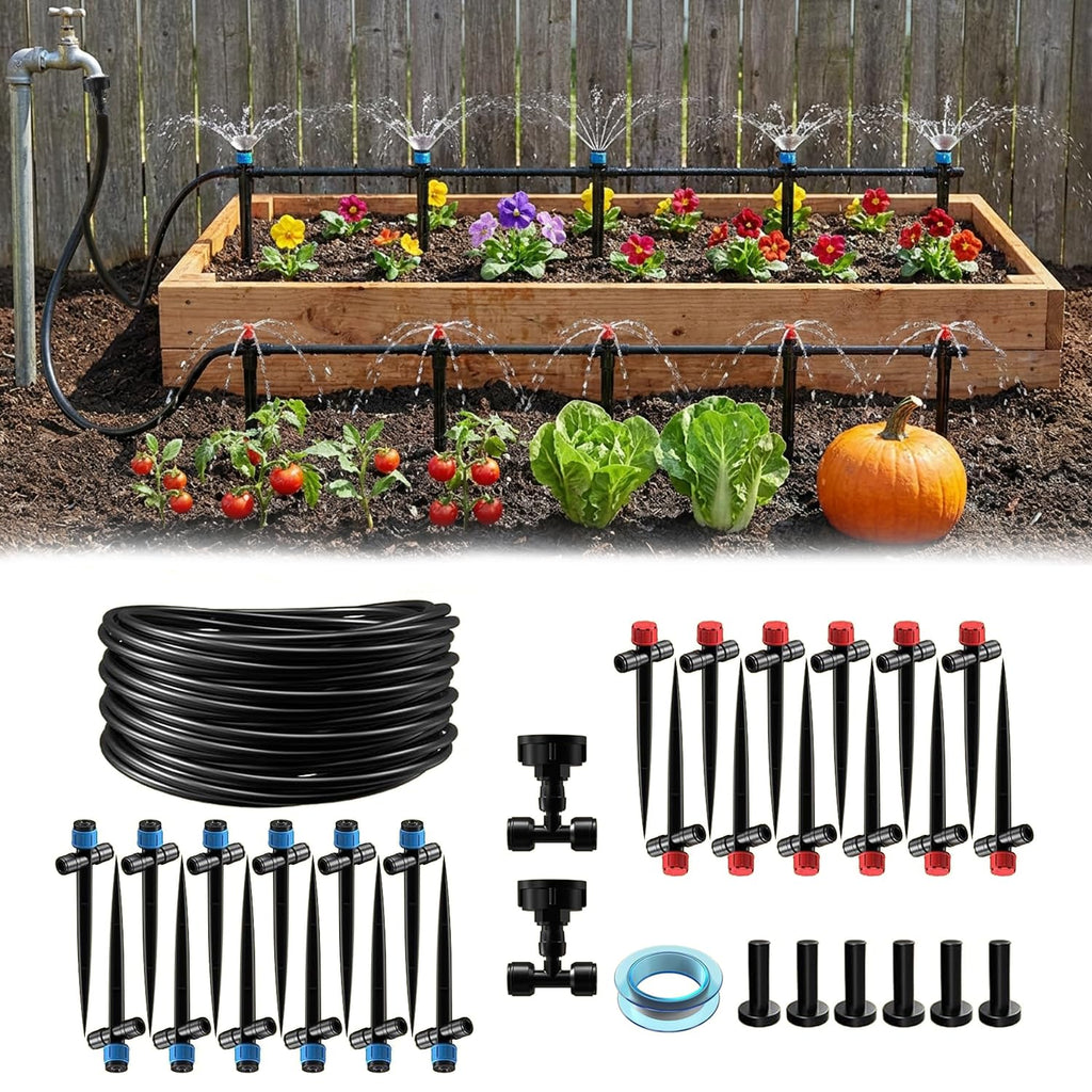 118FT Drip Irrigation System, Garden Watering System, Quick-Connect Drip Irrigation Kit for Lawn Raised Bed