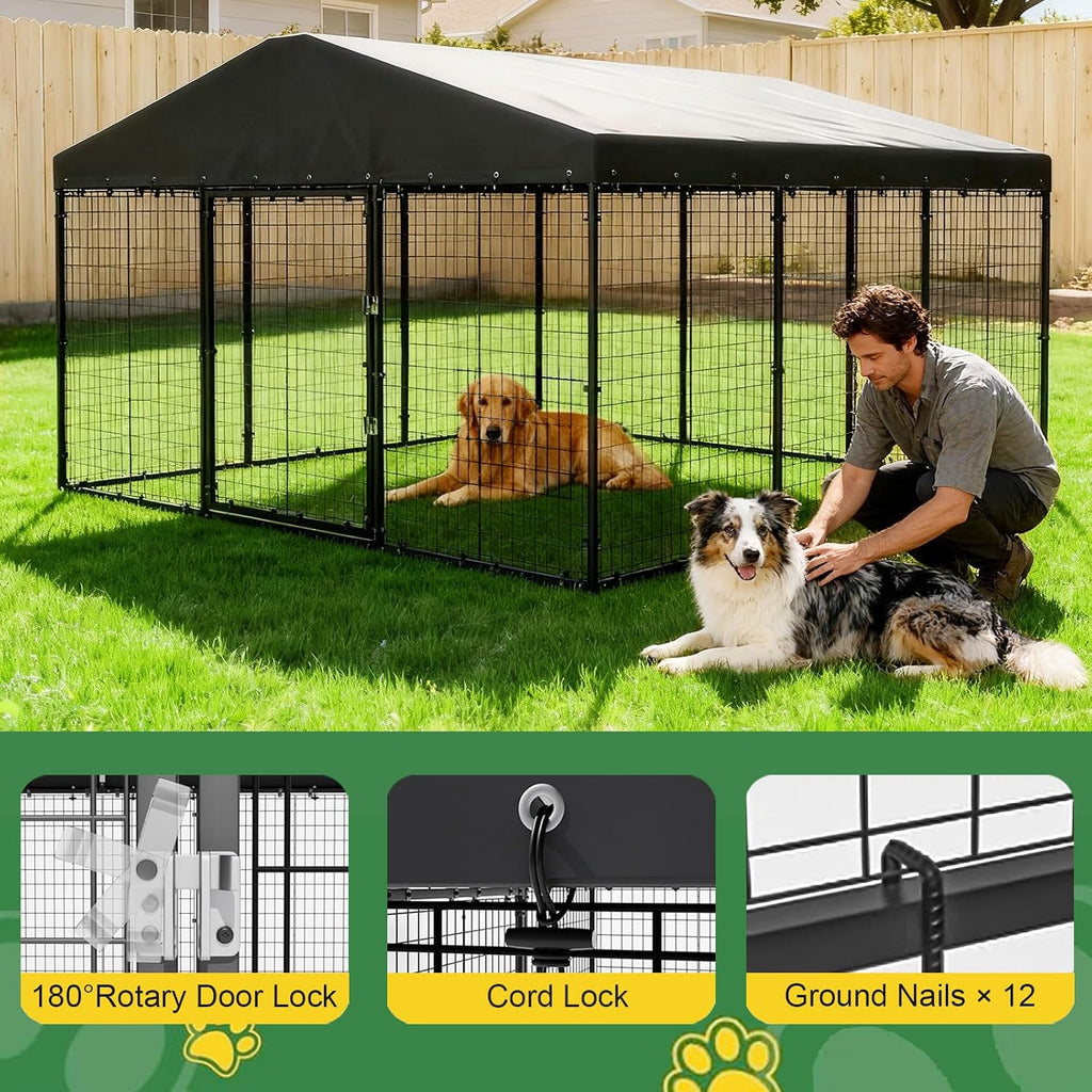 Dog Kennel Outdoor 10 x10 x6 FT, Dog Cage Outdoor for Medium/Large Dogs with Waterproof Roof Double Secure Locks