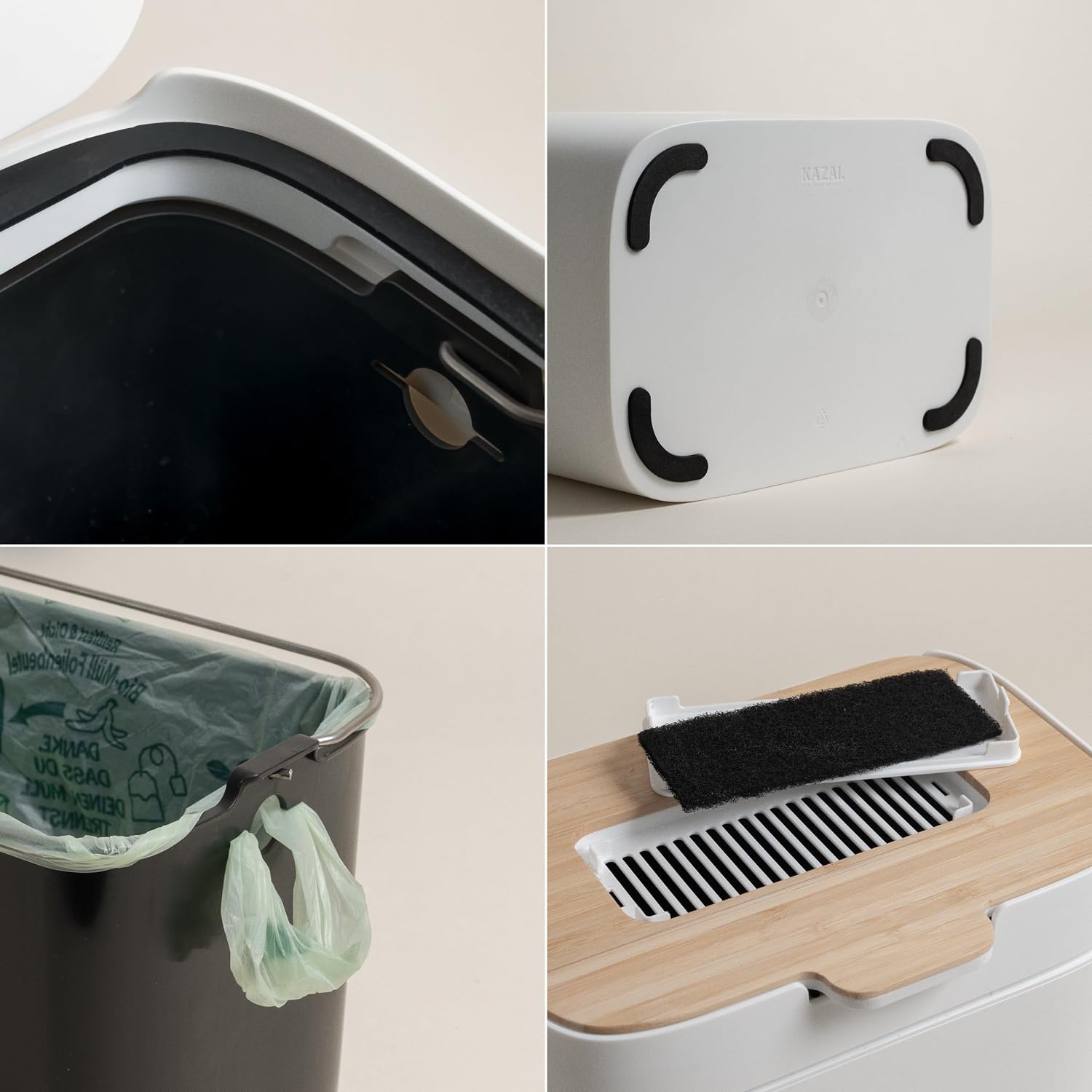 Compost Bin Kitchen 'Elin' | 1.2 GAL / 4.5L Countertop Compost Bin with Wooden Lid & Filter | Odor-Free, Dishwasher